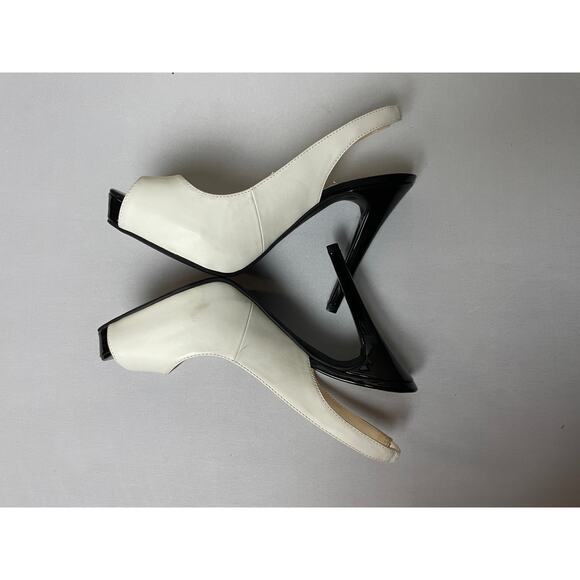 Guess White Black Slingback Heels 10 – Glam, Minimalist, Preppy, Retro - Picture 2 of 7
